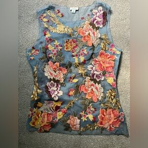 SUNDANCE floral embroidered top sheer feminine romantic Boho chic VTG vibe M